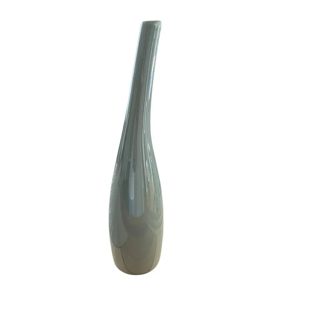 Unique Curved Vase - Light Teal Shiny Color - Made in Portugal